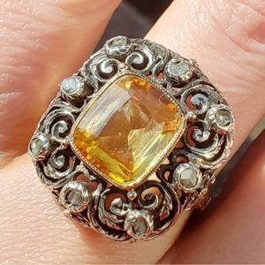Antique Art Nouveau Yellow Sapphire and Diamond Rg